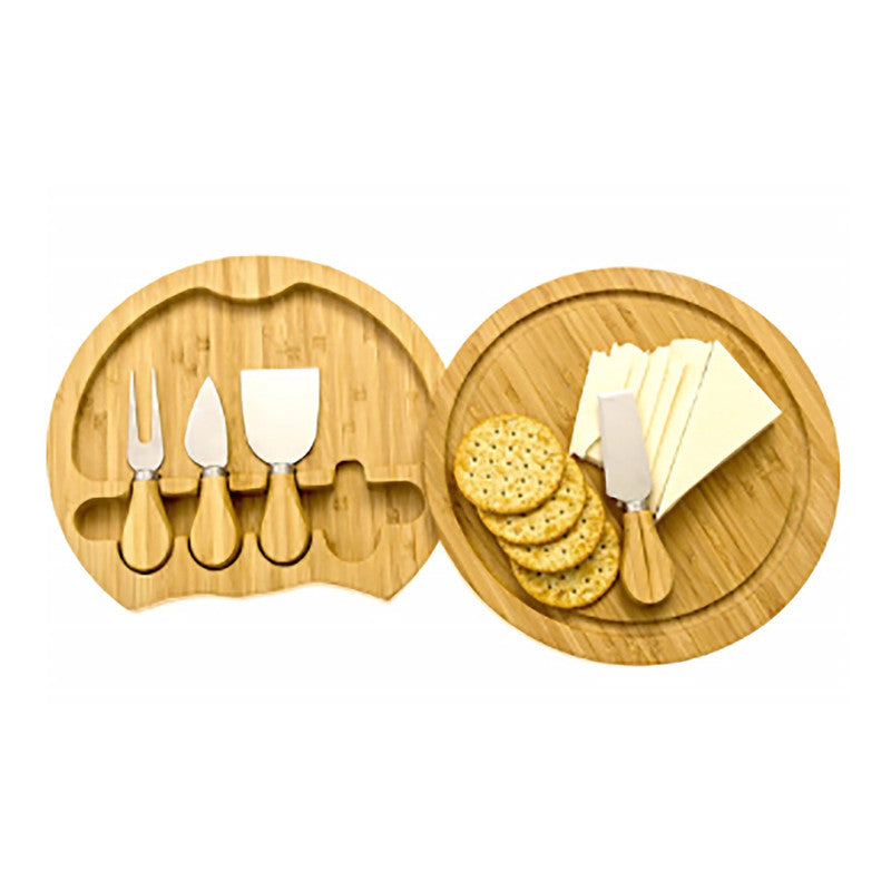 Minnie 5-Piece Round Bamboo Charcuterie Board Set with Hidden Knife Storage - 22cm, Free Shipping