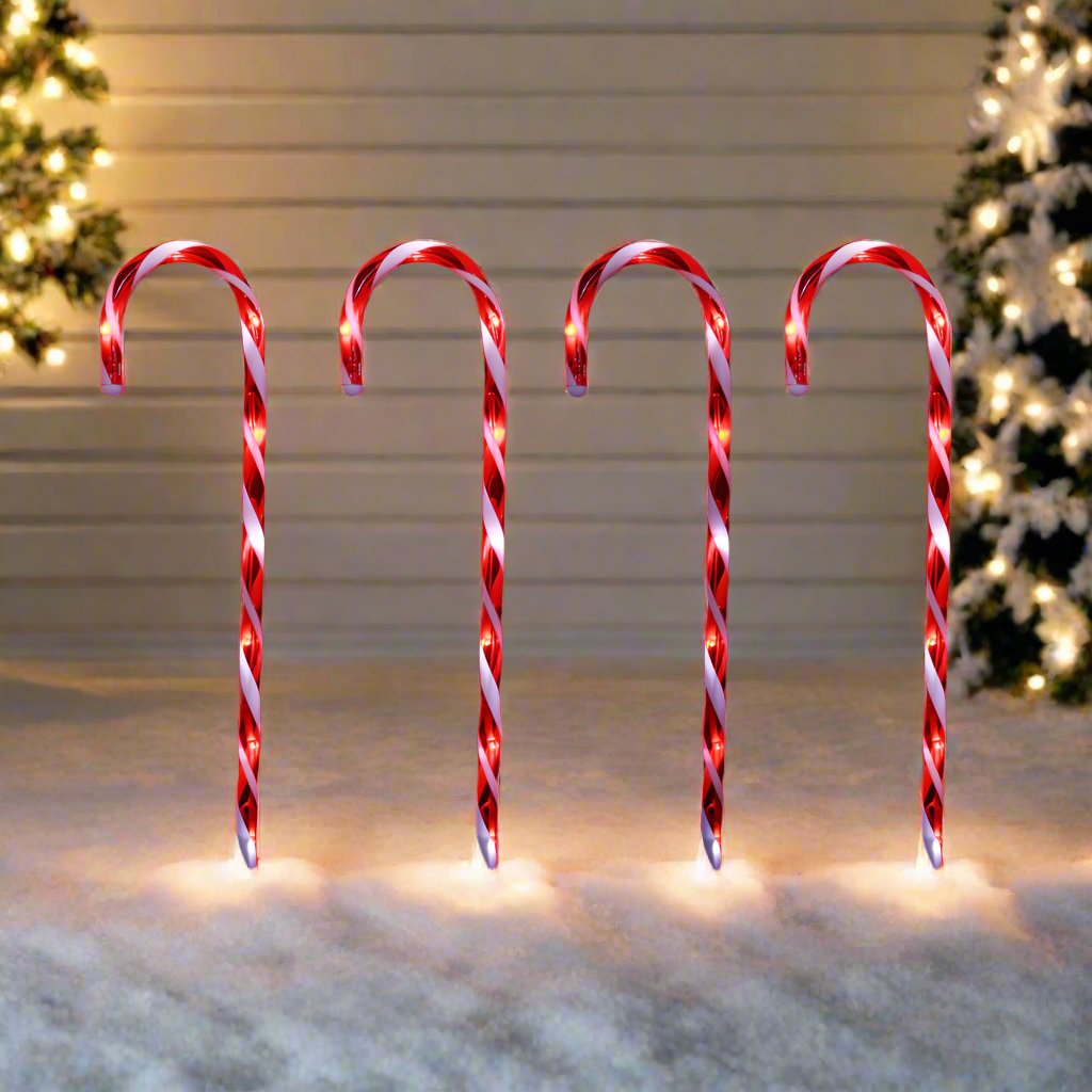 Battery-Operated LED Candy Cane Light Stakes with Timer – Set of 4, 58cm Holiday Decor