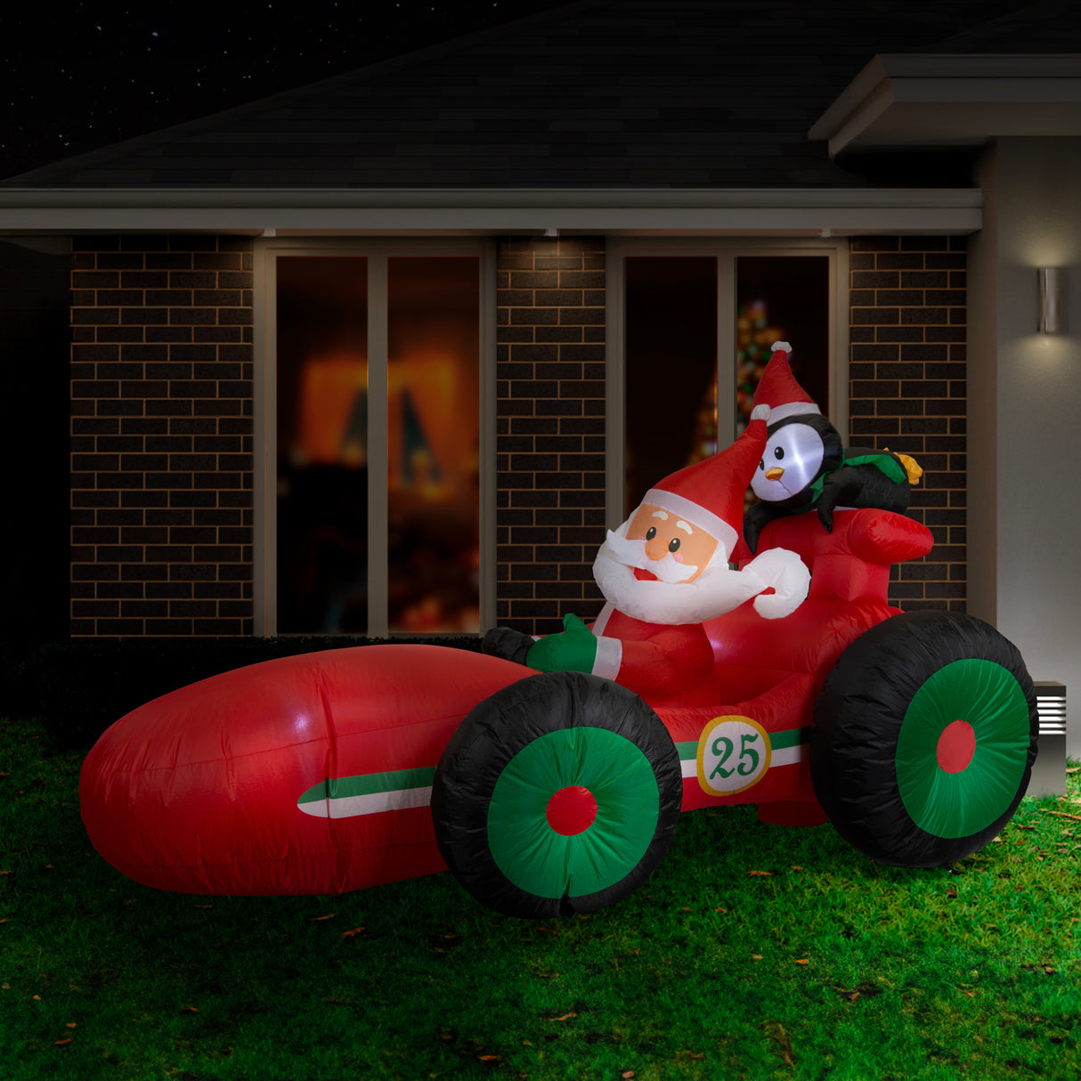 Giant Inflatable Santa in Racing Car - 225cm Festive Decor