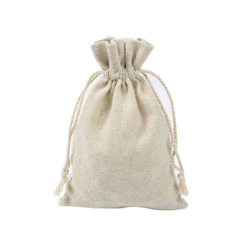 Elegant Cotton Linen Drawstring Pouches - Set of 10