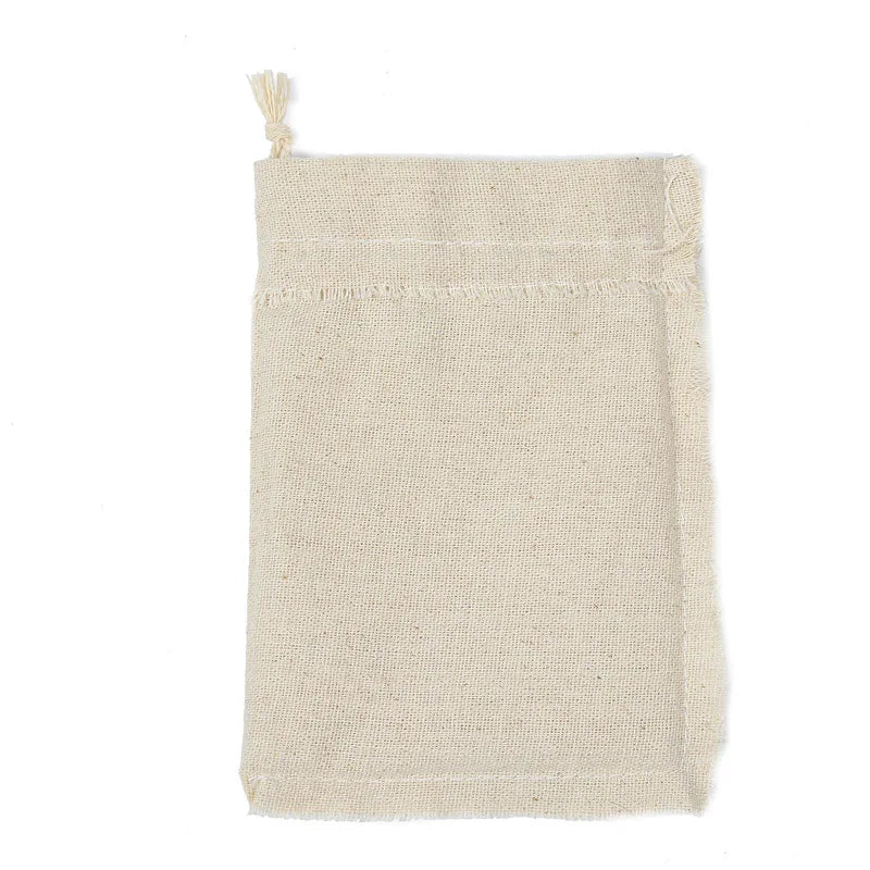 Elegant Cotton Linen Drawstring Pouches - Set of 10