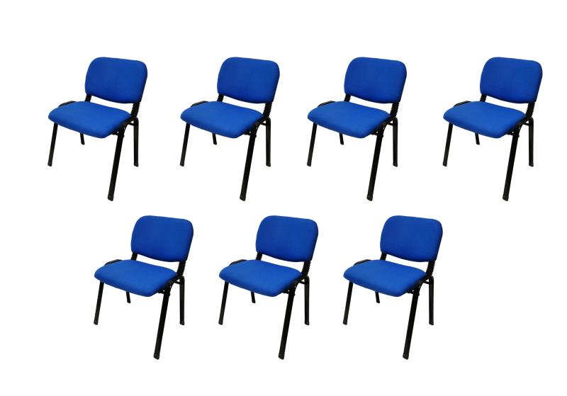 Set of 7 Durable Blue Stackable Conference and Visitor Chairs for Office and Community Use