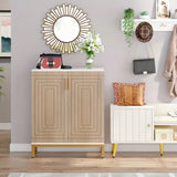 Contemporary 5-Tier Shoe Storage Cabinet with Geometric Doors in White/Natural Finish