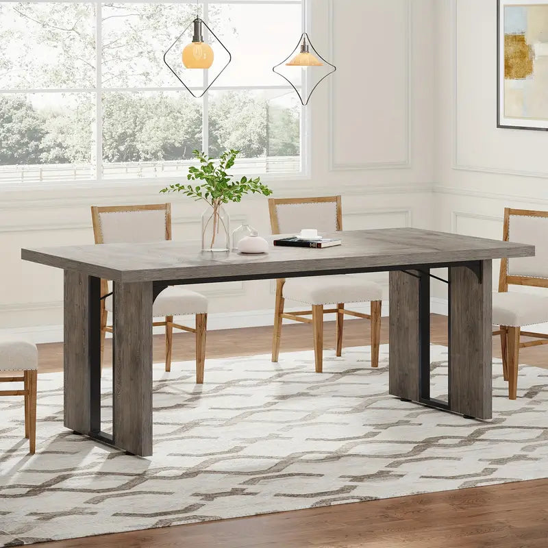 Vintage Gray Wood Rectangular Dining Table for Modern Rustic Spaces