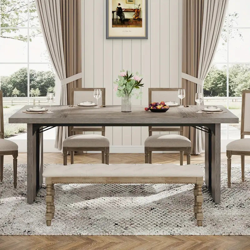 Vintage Gray Wood Rectangular Dining Table for Modern Rustic Spaces