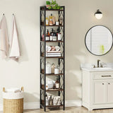 Extra Tall 7-Tier Rustic Brown Narrow Bookshelf for Small Spaces