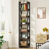 Extra Tall 7-Tier Rustic Brown Narrow Bookshelf for Small Spaces