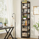 Extra Tall 7-Tier Rustic Brown Narrow Bookshelf for Small Spaces