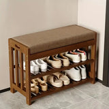 Bamboo 2-Tier Shoe Rack Bench with Cushioned Seat and Dustproof Storage