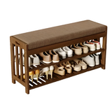 Bamboo 2-Tier Shoe Rack Bench with Cushioned Seat and Dustproof Storage