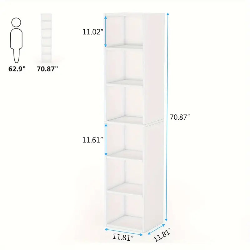 Sleek 6-Tier Narrow Cube Shelving Unit for Home Office - 70.9 Inch Tall Bookcase