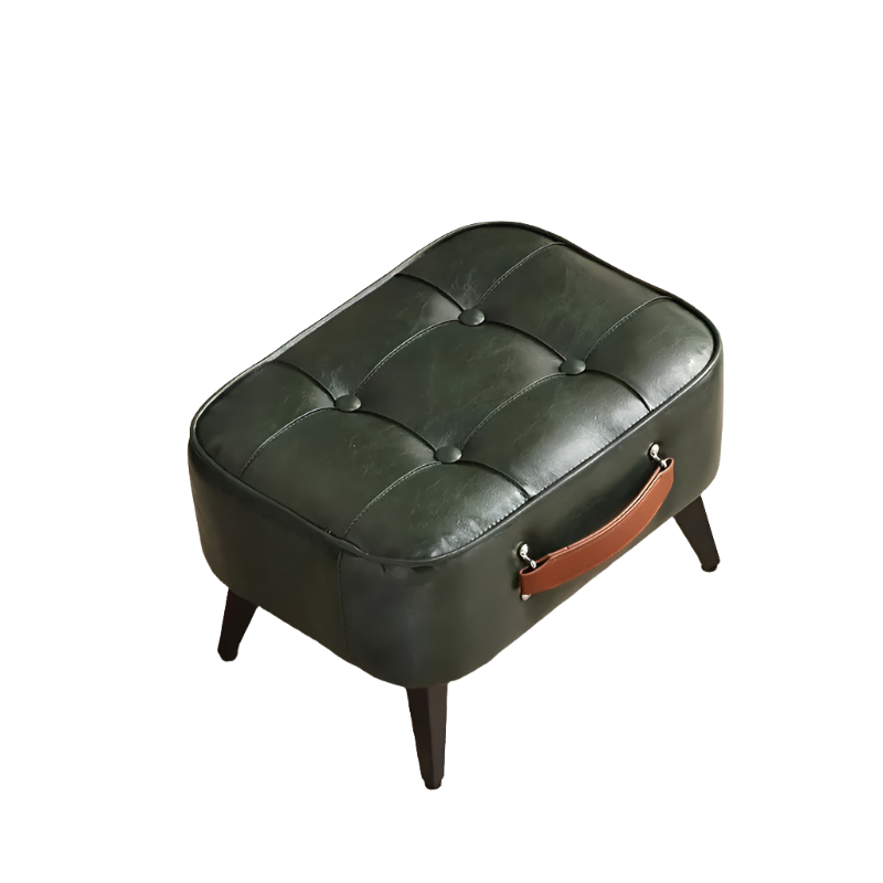 Plush Vintage Green Black Faux Leather Short Stool