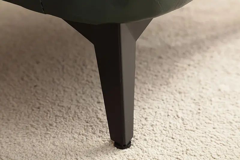 Plush Vintage Green Black Faux Leather Short Stool