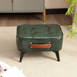 Plush Vintage Green Black Faux Leather Short Stool