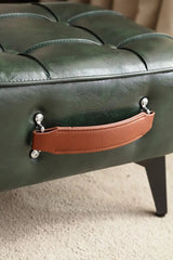 Plush Vintage Green Black Faux Leather Short Stool