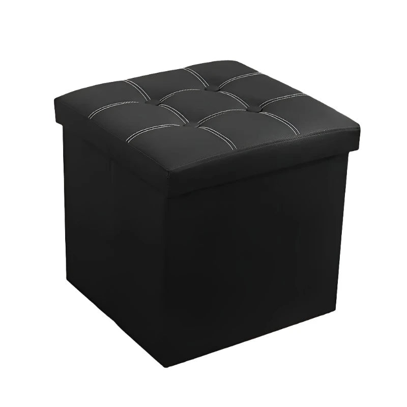 Stylish Black Faux Leather Folding Storage Ottoman - 55L Capacity