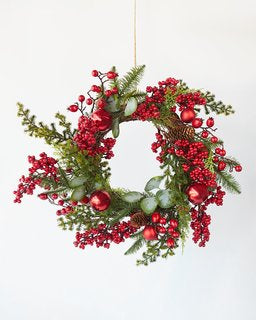 Vibrant Berry and Pine Ornament Wreath 50cm