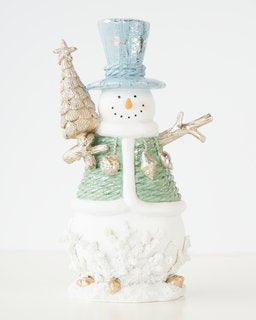 Mint and Sky Blue Snowman with Christmas Tree Ornament 23cm