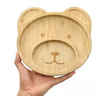 Bamboo Kid Child Baby Plate Bowl & Silicon Suction Cap Base & Spoon - Teddy Bear