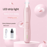 Sakura Pink Pet Hair Trimmer with LED Light, USB Rechargeable, and Battery Indicator