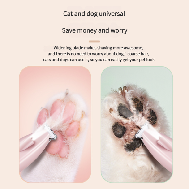 Sakura Pink Pet Hair Trimmer with LED Light, USB Rechargeable, and Battery Indicator