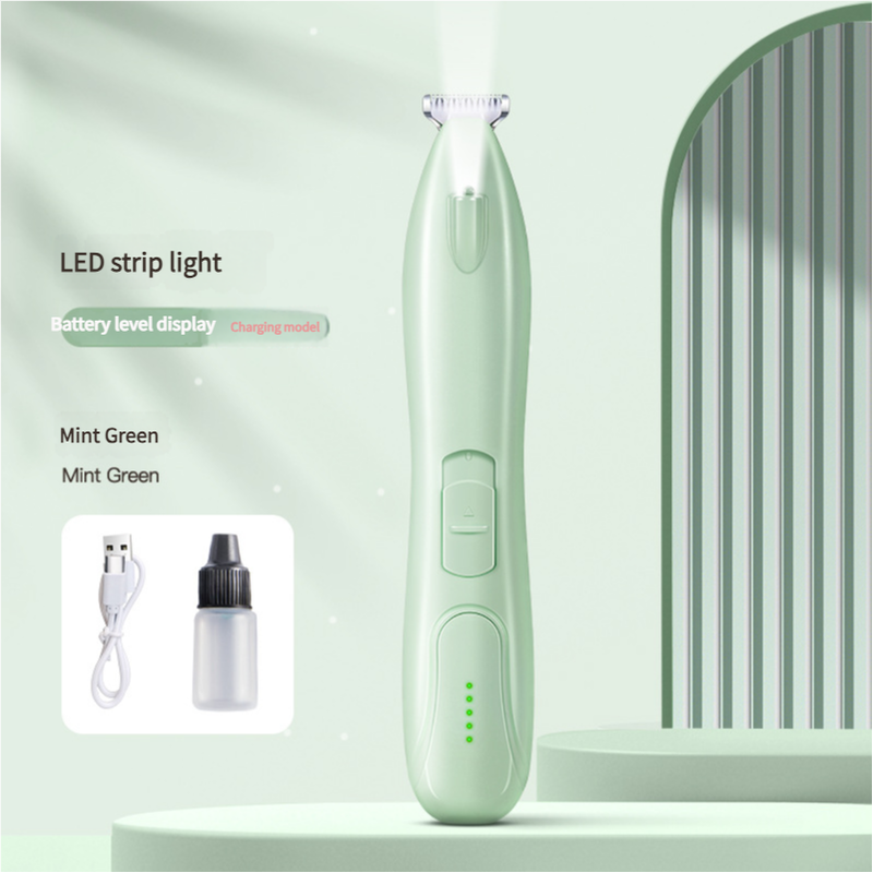 Mint Green LED Pet Hair Trimmer with USB Charging and Battery Level Display