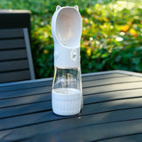 Grey Portable Pet Water and Food Bottle, 250ML Water and 180ML Food Capacity, Leak-Proof Design