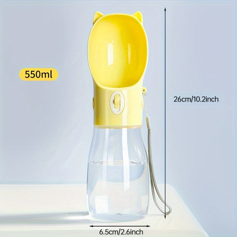 Portable Dog Water Bottle with Bowl Dispenser-500ml Yellow Pet Travel Cup, Leak-proof, One-Hand Operation