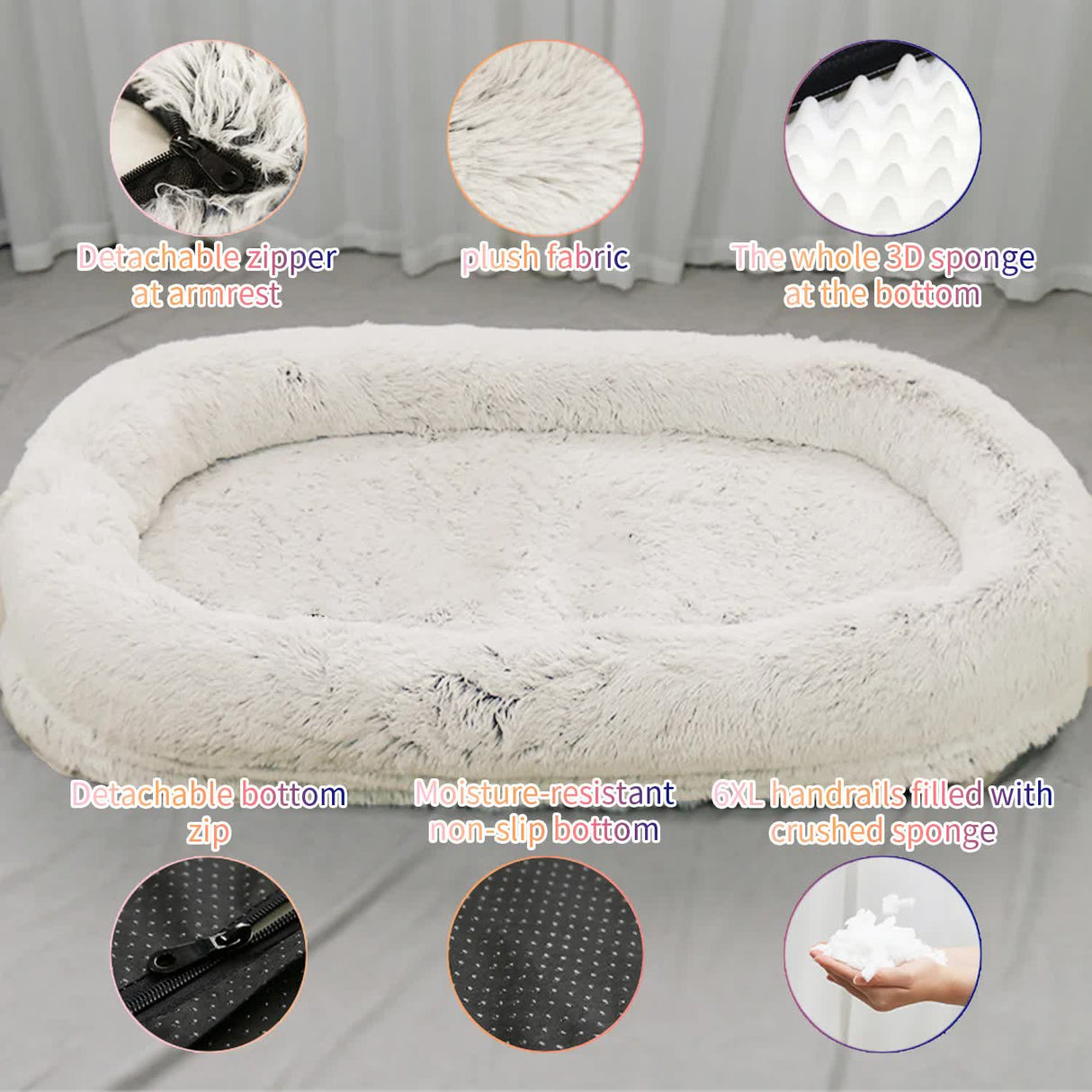 Fluffy Donut-Shaped Pet Bed- Soft, Cozy, and Anti-Anxiety for Dogs and Cats, Machine Washable  Gradient Gray  Size:S 60*50*18cm