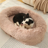 Fluffy Donut-Shaped Pet Bed- Soft, Cozy, and Anti-Anxiety for Dogs and Cats, Machine Washable  Beige Brown Size:L 90*65*20cm