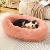 Fluffy Donut-Shaped Pet Bed- Soft, Cozy, and Anti-Anxiety for Dogs and Cats, Machine Washable  blush pink Size:S 60*50*18cm