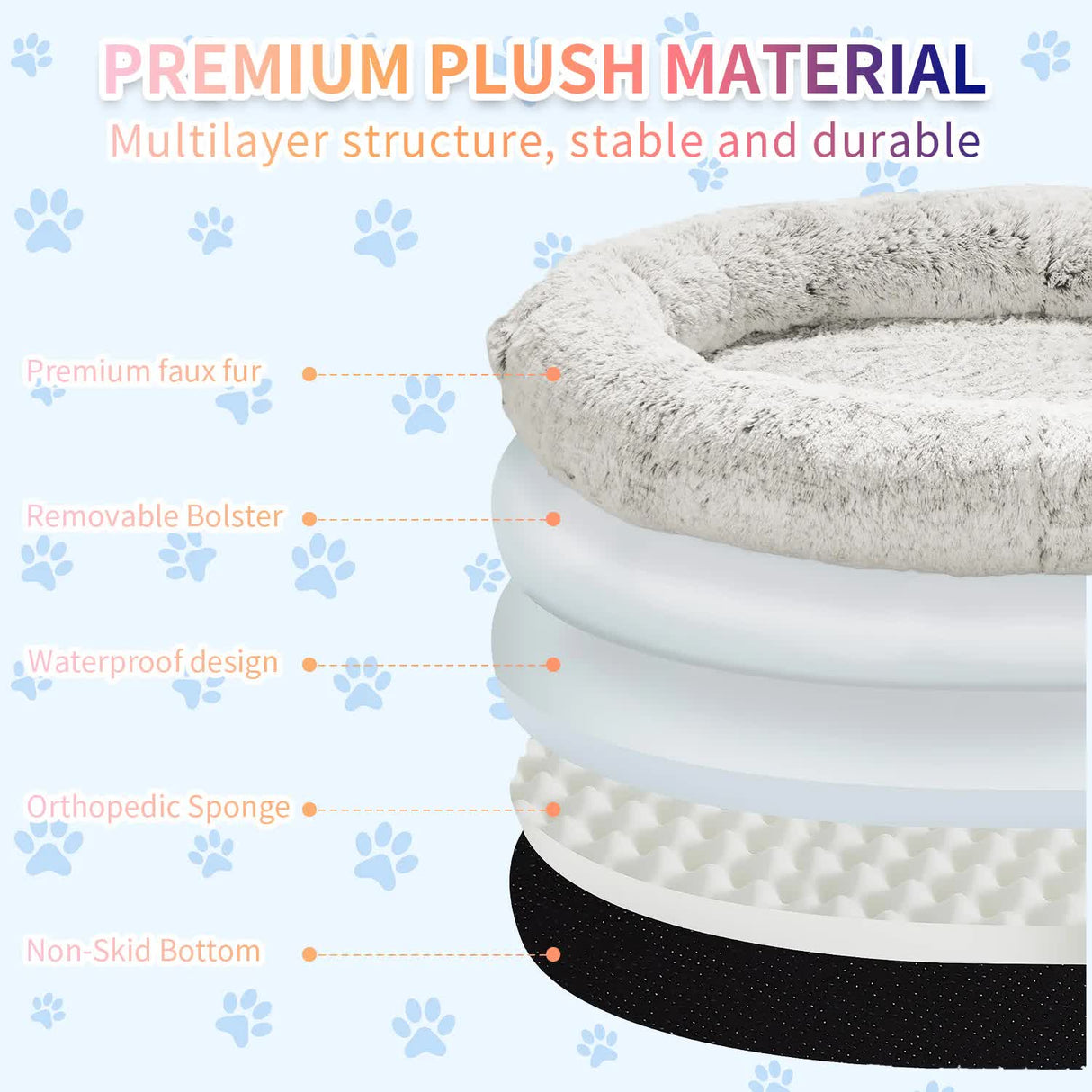 Fluffy Donut-Shaped Pet Bed- Soft, Cozy, and Anti-Anxiety for Dogs and Cats, Machine Washable  Apricot Size:S 60*50*18cm