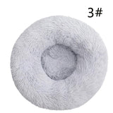 Calming Donut Pet Bed -Soft Faux Fur, Anti-Anxiety Fluffy Round Bed for Cats and Small Dogs (Light Gray)40cm