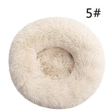 Calming Donut Pet Bed -Soft Faux Fur, Anti-Anxiety Fluffy Round Bed for Cats and Small Dogs (Light Brown)50cm