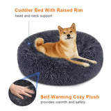 Calming Donut Pet Bed -Soft Faux Fur, Anti-Anxiety Fluffy Round Bed for Cats and Small Dogs (Apricot)50cm