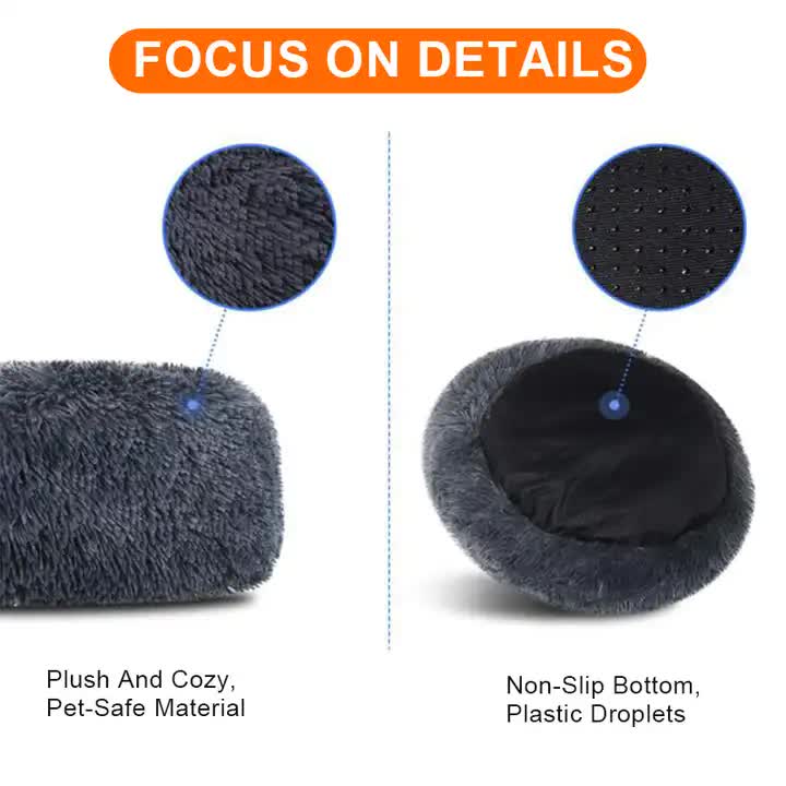 Calming Donut Pet Bed -Soft Faux Fur, Anti-Anxiety Fluffy Round Bed for Cats and Small Dogs (Coffee)40cm