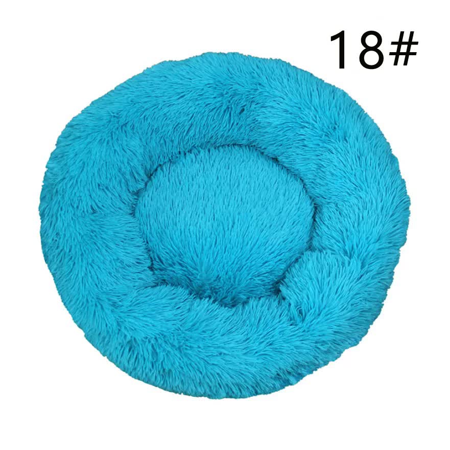 Calming Donut Pet Bed -Soft Faux Fur, Anti-Anxiety Fluffy Round Bed for Cats and Small Dogs (blue)50cm