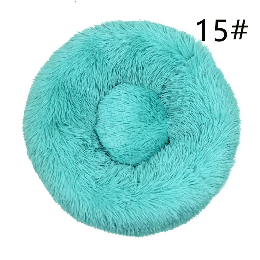 Calming Donut Pet Bed -Soft Faux Fur, Anti-Anxiety Fluffy Round Bed for Cats and Small Dogs (emerald green)50cm