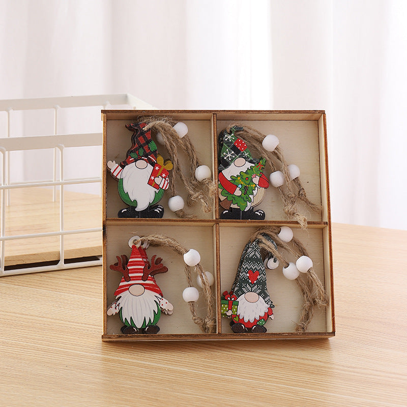 3 boxe style a set New Christmas Decorations, Small Wooden Pendants, Christmas Tree Decorations, 12 Wooden Box Packaging Pendants