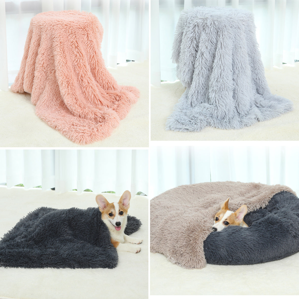 Fluffy Pet Blankets-Soft Faux Fur, Anti-Anxiety Cozy Throws for Cats and Dogs, M 80*55cm Light Brown