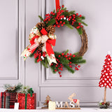 Christmas Wreath with Pine Cones, Red Berries, and Festive Bow - 40cm Holiday Door Decor - Front View