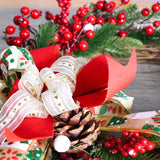 Christmas Wreath with Pine Cones, Red Berries, and Festive Bow - 40cm Holiday Door Decor - Top-Down View