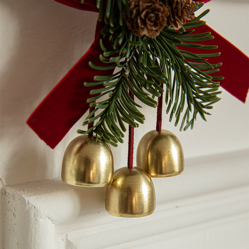 Christmas Door Hanging Ornament with Pinecones, Bells, and Red Ribbon – 16x11cm Festive Decor（2 PCS））