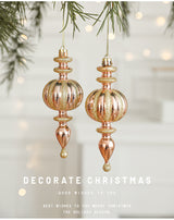 Set of 10 Christmas Ornaments -Gold & Rose Gold Holiday Tree Decorations