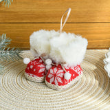 Knitted Christmas Boot Ornaments with Faux Fur Trim - Set of 3 Hanging Decorations