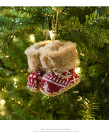 Knitted Christmas Boot Ornaments with Faux Fur Trim - Set of 3 Hanging Decorations