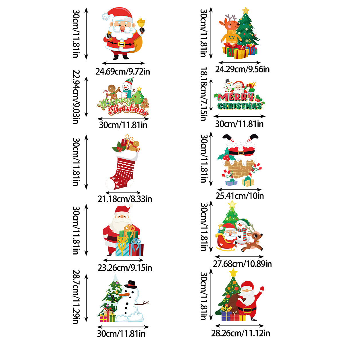 Set of 10 Christmas Hanging Door Decorations - Santa, Snowman, Stocking, and Gingerbread Ornaments  (3 set,  30 pieces)