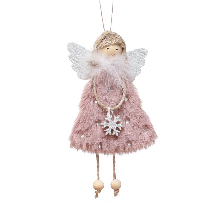 Fluffy Angel Hanging Ornament with Heart and Glitter Wings - Christmas Tree Decoration 16*10 cm Pink(6 pieces)