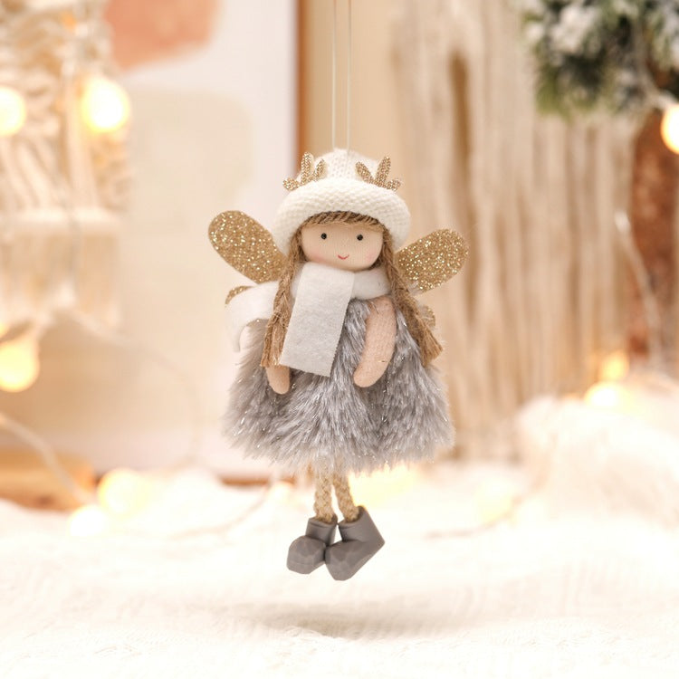 Winter Angel Ornament with Gold Glitter Wings and White Scarf - Christmas Tree Hanging Decoration 15*9 cm Grey colour (5 pieces)