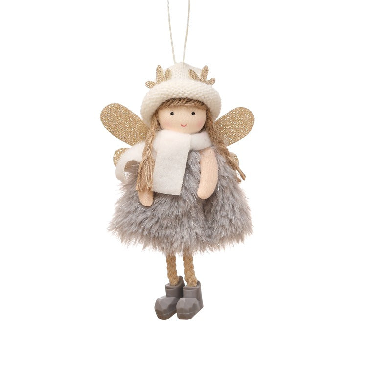 Winter Angel Ornament with Gold Glitter Wings and White Scarf - Christmas Tree Hanging Decoration 15*9 cm Grey colour (5 pieces)